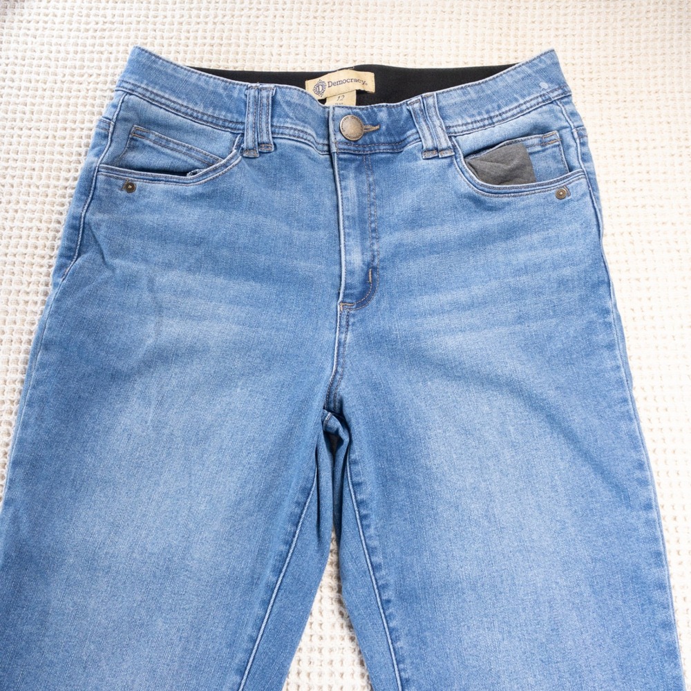 Democracy Ab Solution High Rise Flare Jeans Medium Wash Frayed Hem Size 12